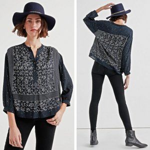 Lucky Brand Moon Mix Border Print Peasant Top